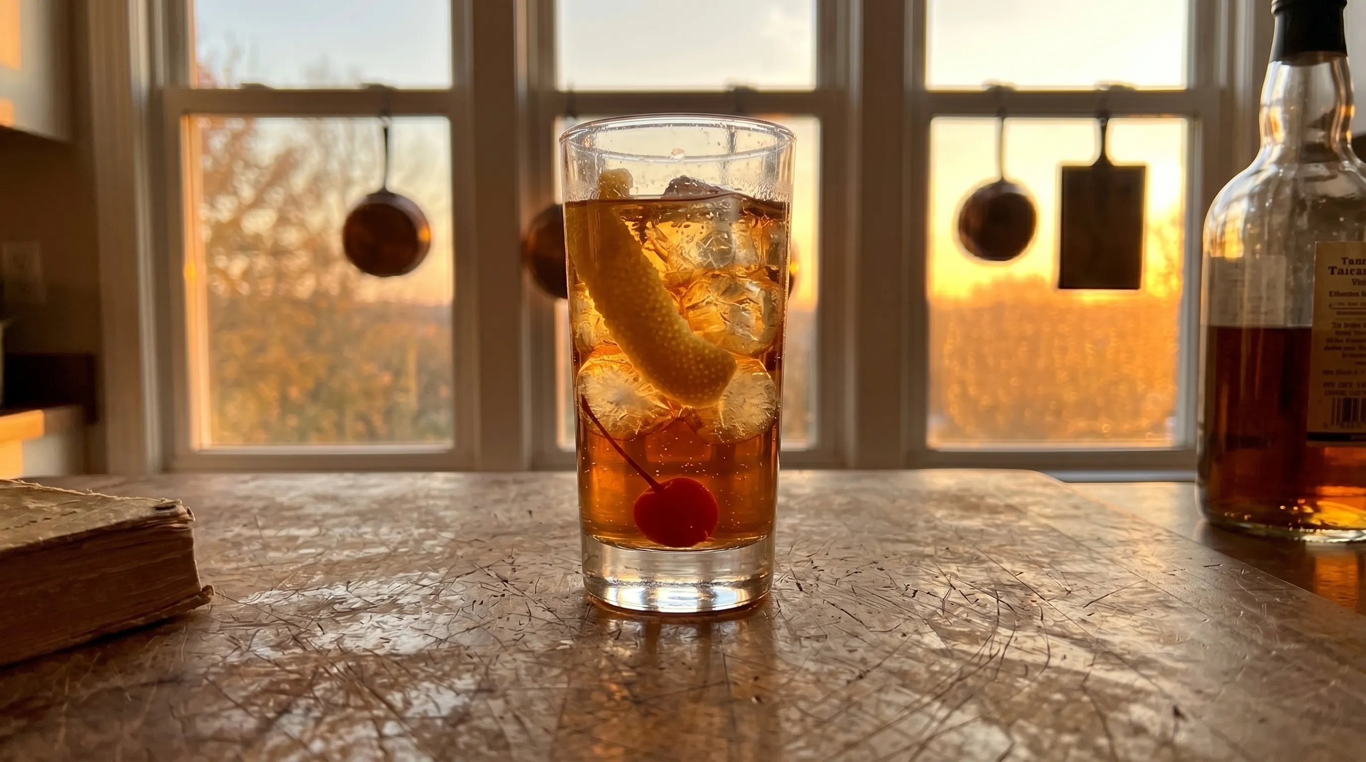 From behind my drink looking out toward the Mojave-gold sunset pouring in the window