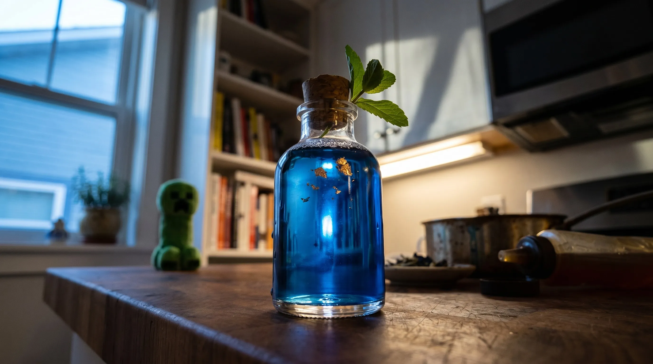 My flask backlit against the kitchen window, glowing the way it had in the brewing stand